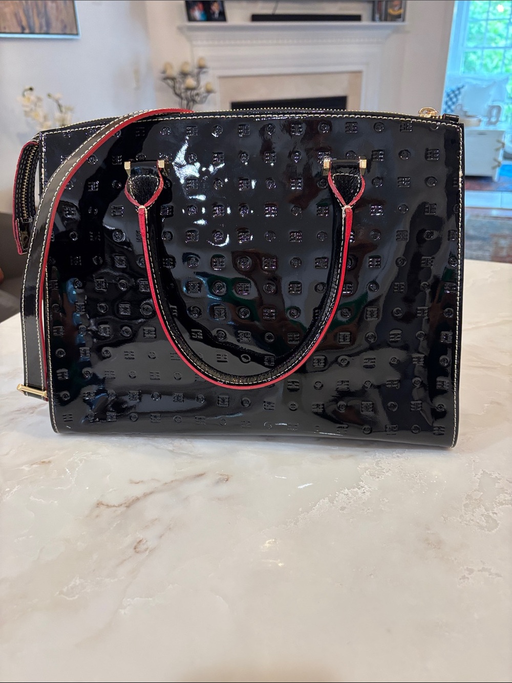 Arcadia Patent Leather Tote Bag with Red-Trim Handles